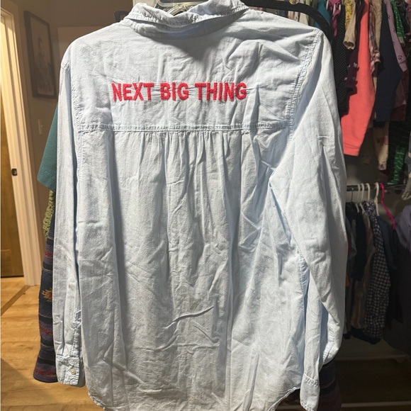 Aerie Rare Next Big Thing Light Blue Shirt with Red Embroidery - Picture 5 of 7